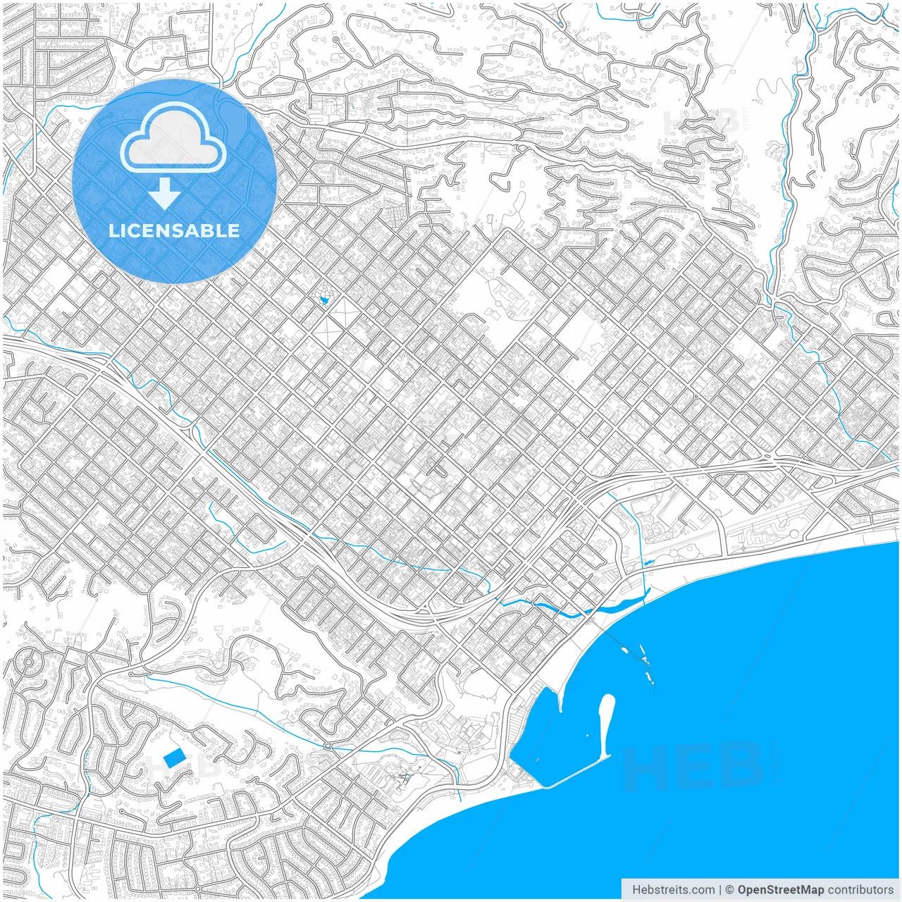 Santa Barbara, California, United States, city map with high resolution roads.