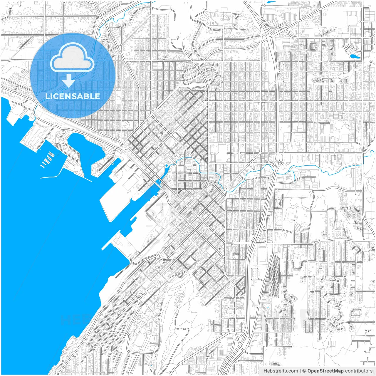 Bellingham, Washington, United States, city map with high resolution roads.