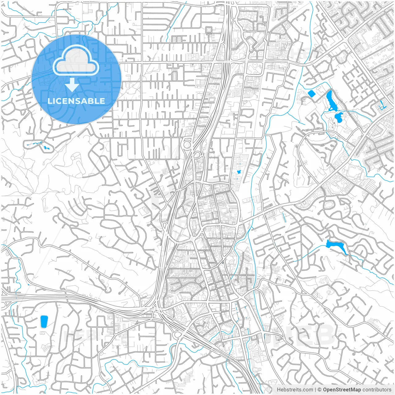 Walnut Creek, California, United States, city map with high resolution roads.