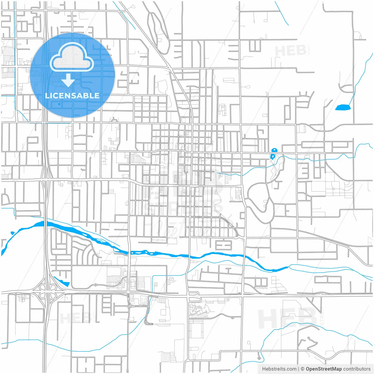 Porterville, California, United States, city map with high resolution roads.