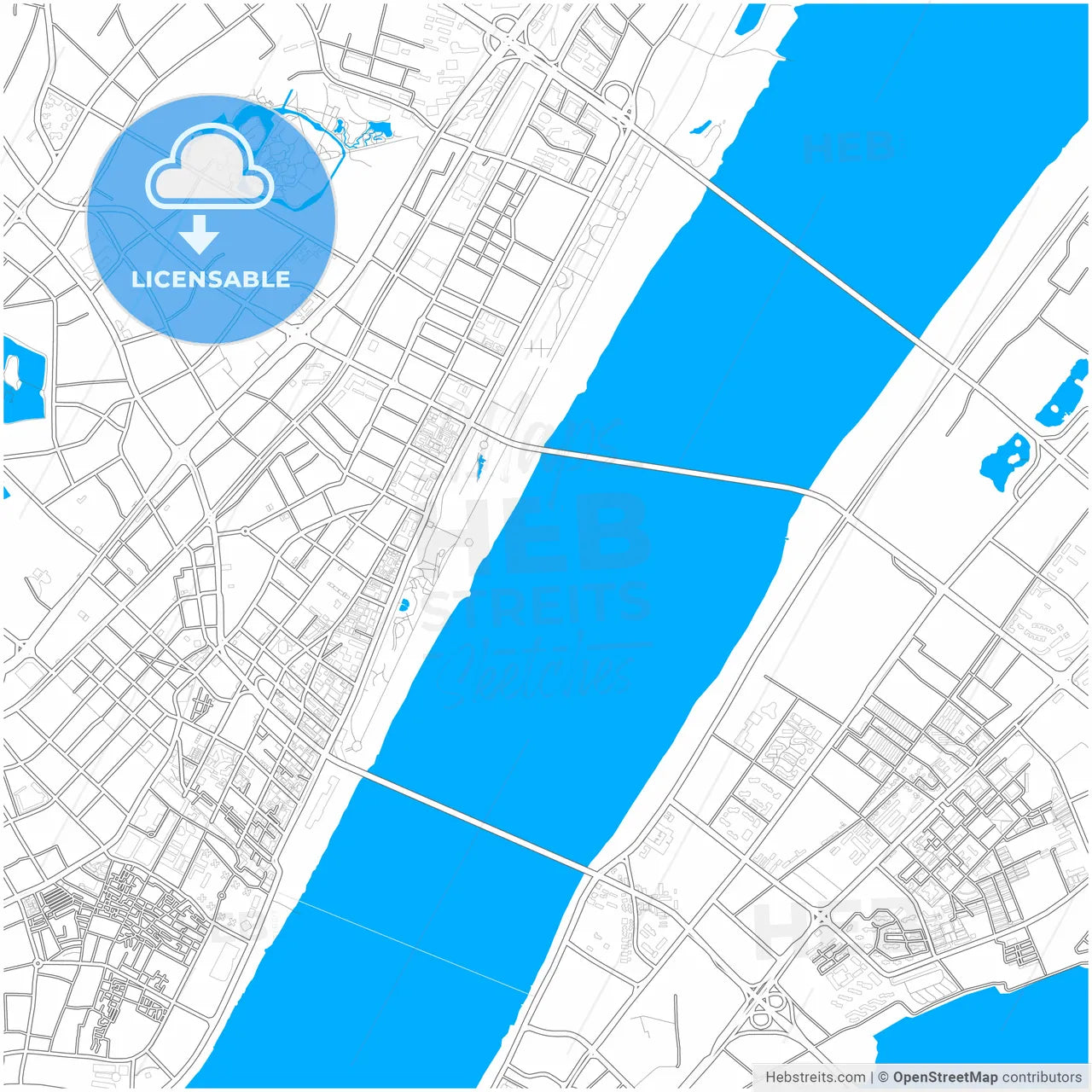 Wuhan, Hubei, China, city map with high resolution roads.
