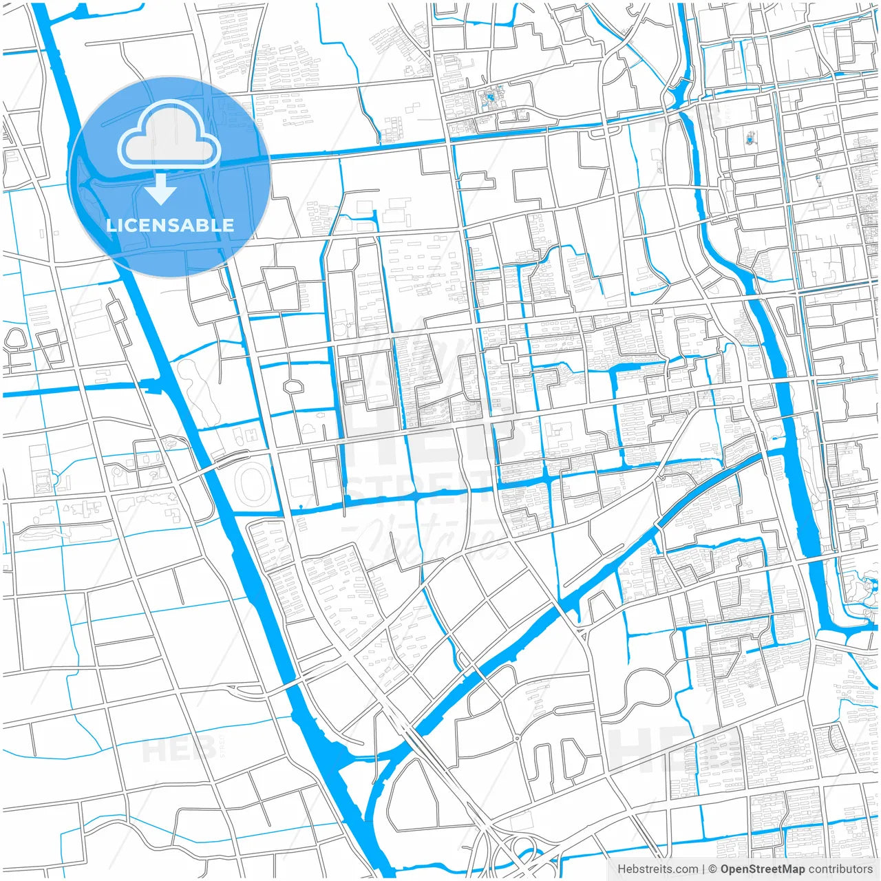 Suzhou, Jiangsu, China, city map with high resolution roads.