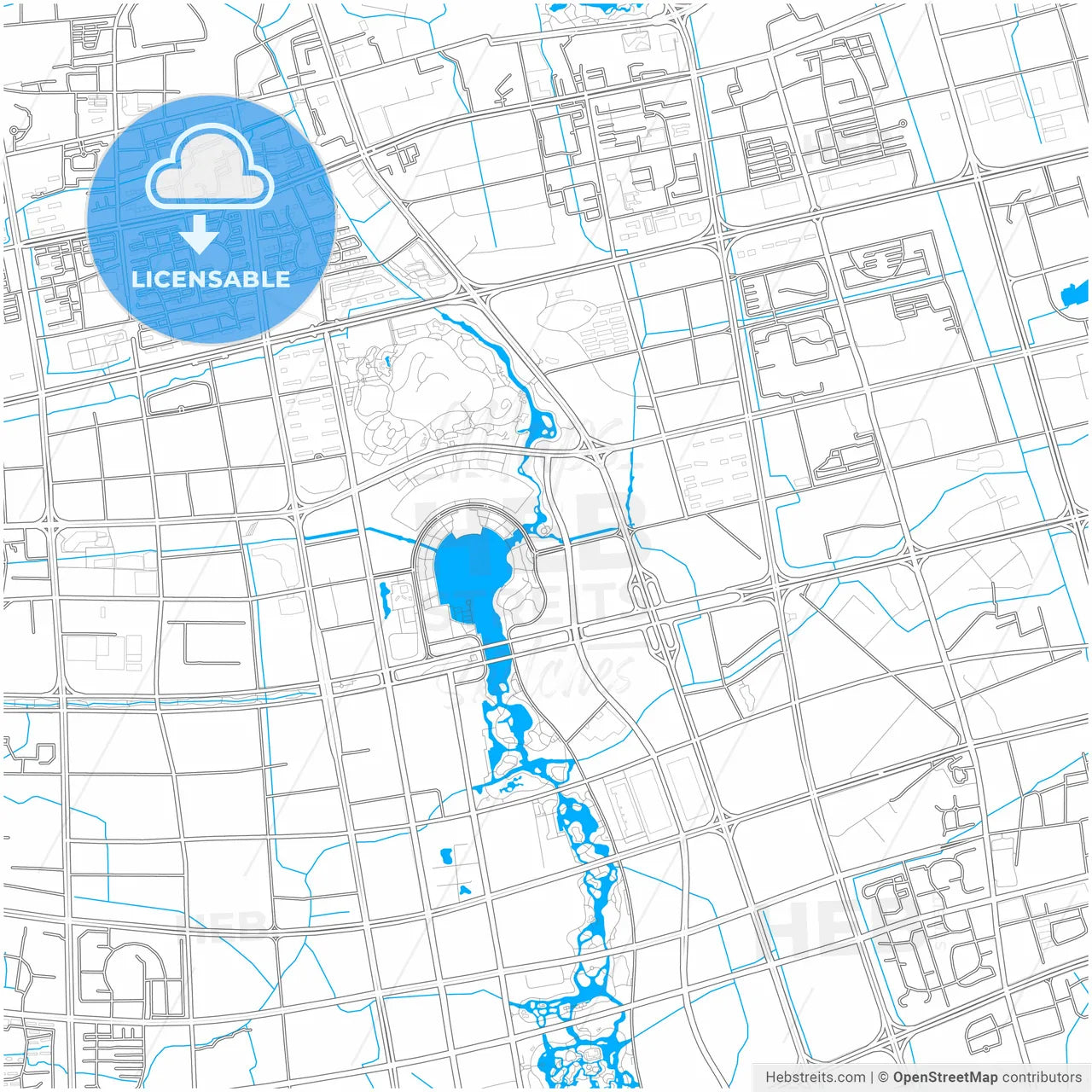 Wuxi, Jiangsu, China, city map with high resolution roads.