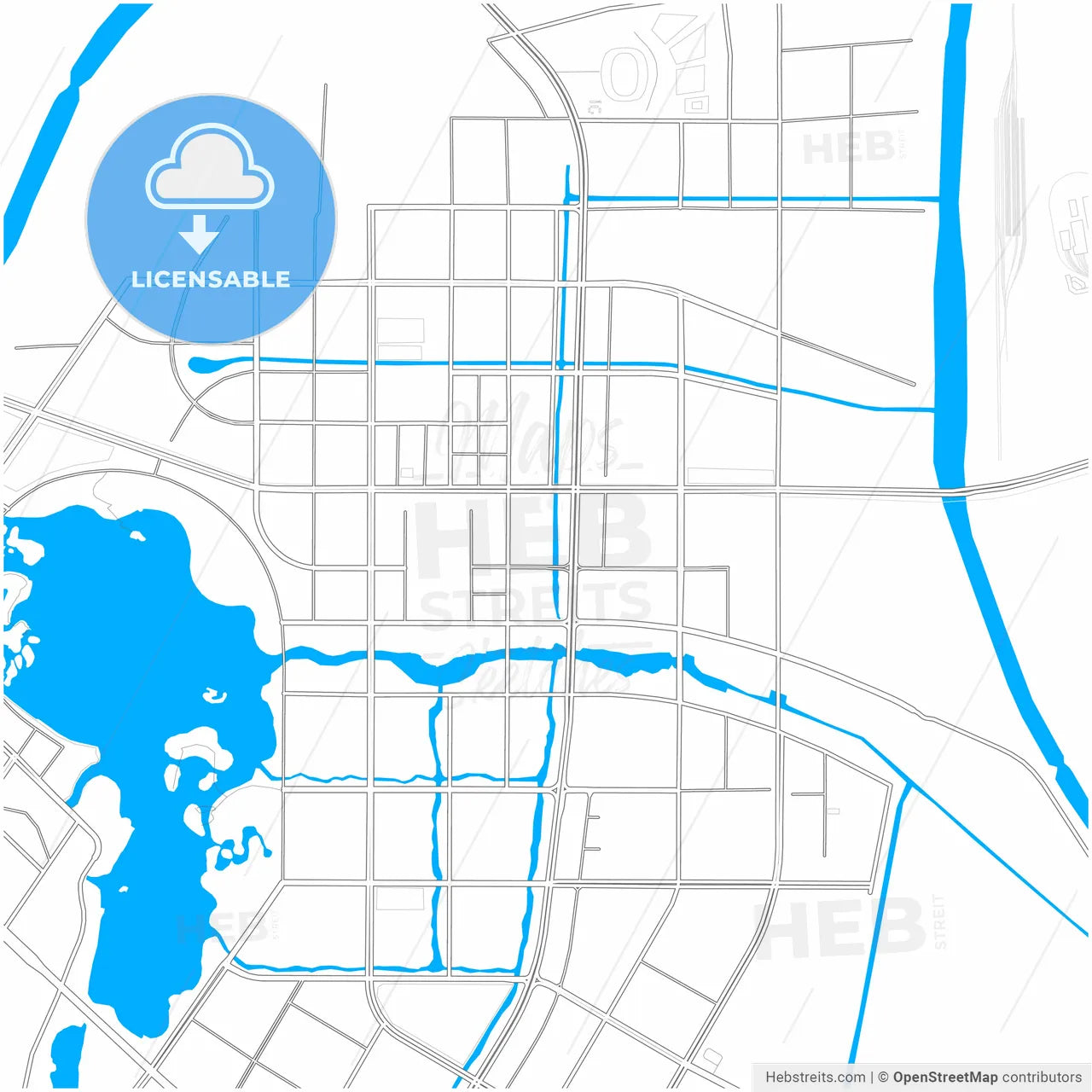 Xuzhou, Jiangsu, China, city map with high resolution roads.