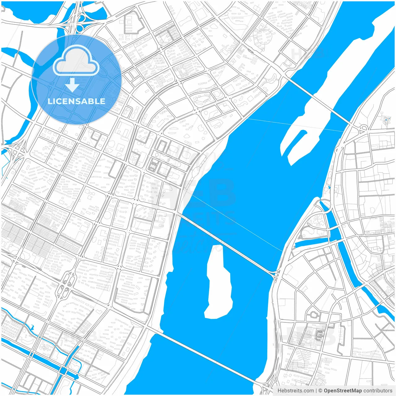Nanchang, Jiangxi, China, city map with high resolution roads.