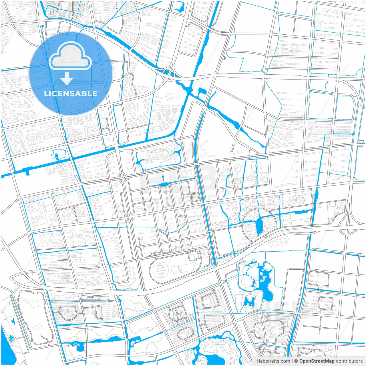 Nantong, Jiangsu, China, city map with high resolution roads.