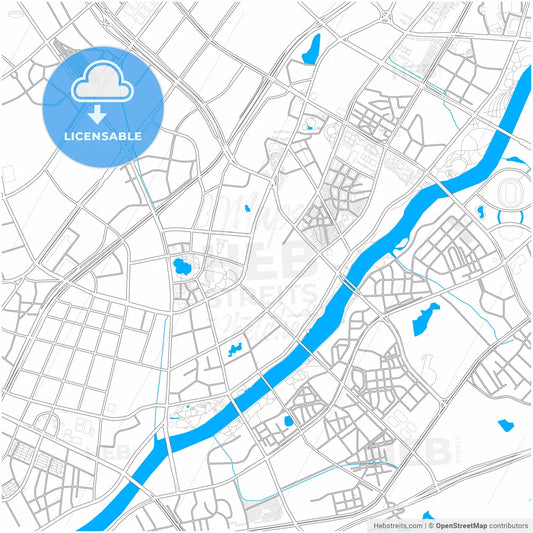 Yiwu, Zhejiang, China, city map with high resolution roads.