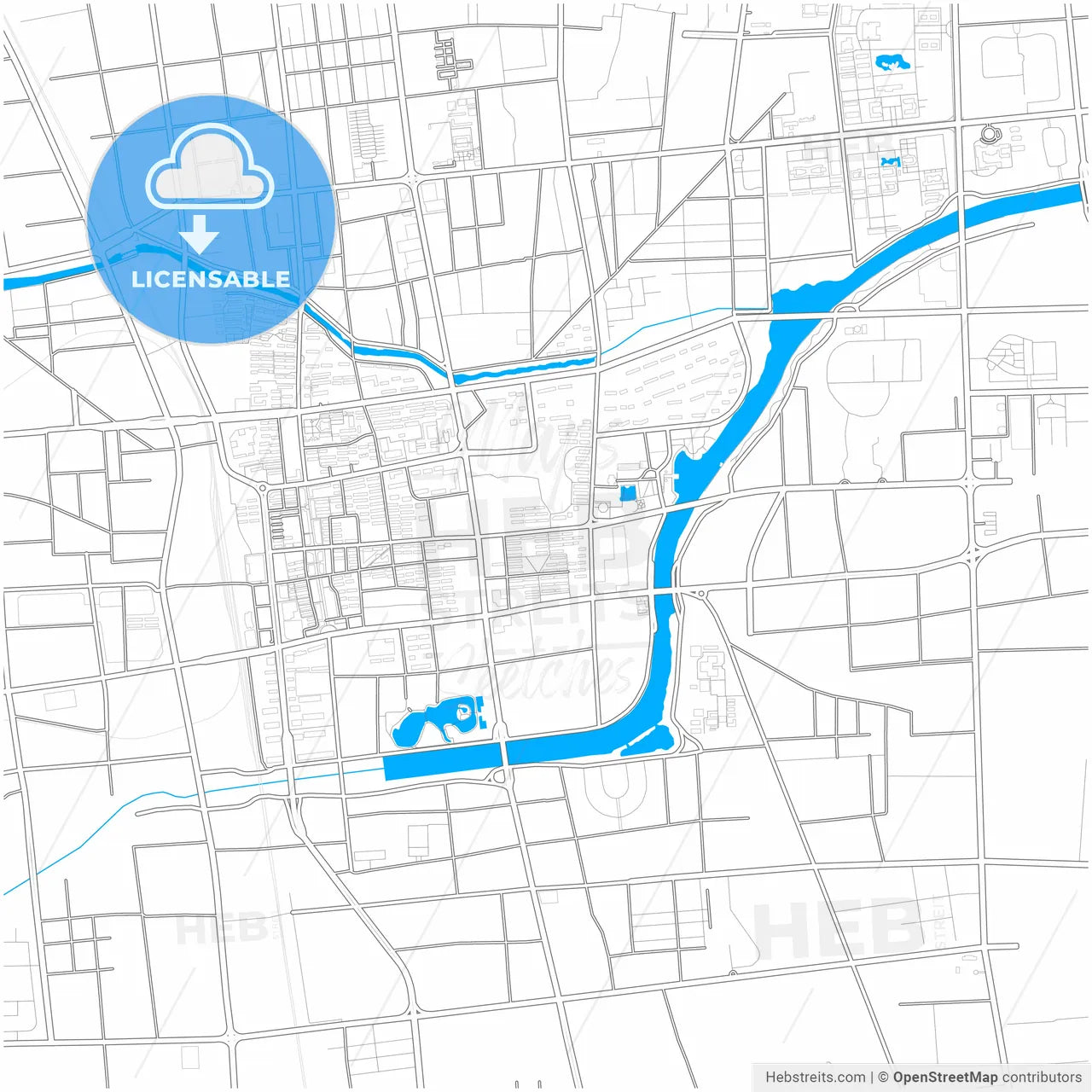 Tengzhou, Shandong, China, city map with high resolution roads.