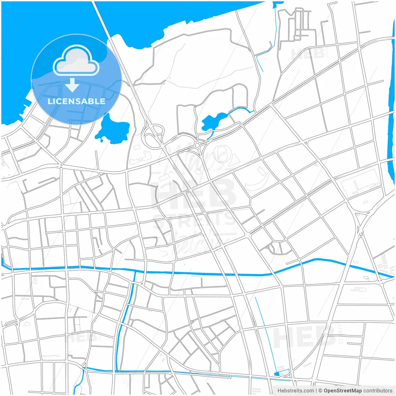 Jiangyin, Jiangsu, China, city map with high resolution roads.