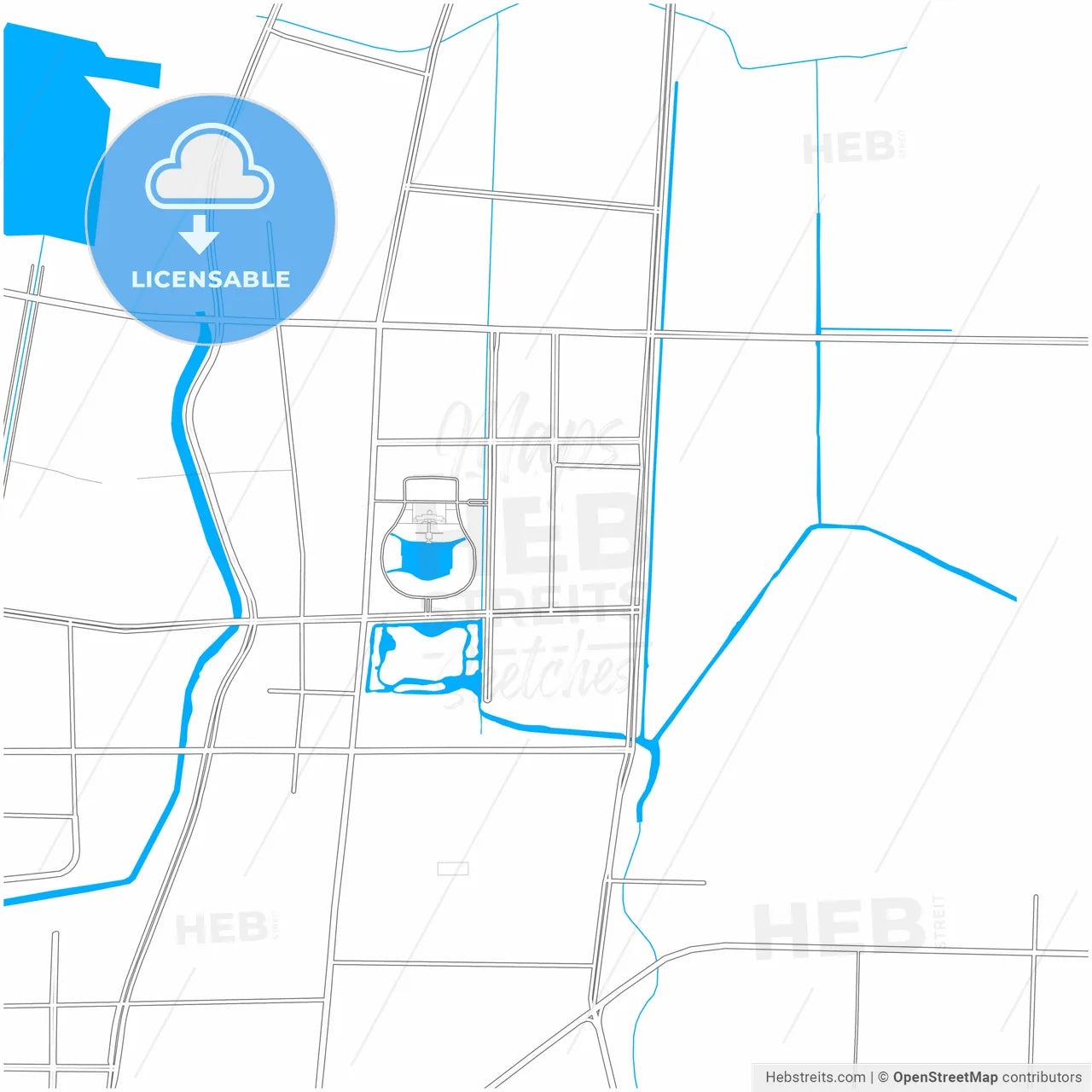 Pizhou, Jiangsu, China, city map with high resolution roads.
