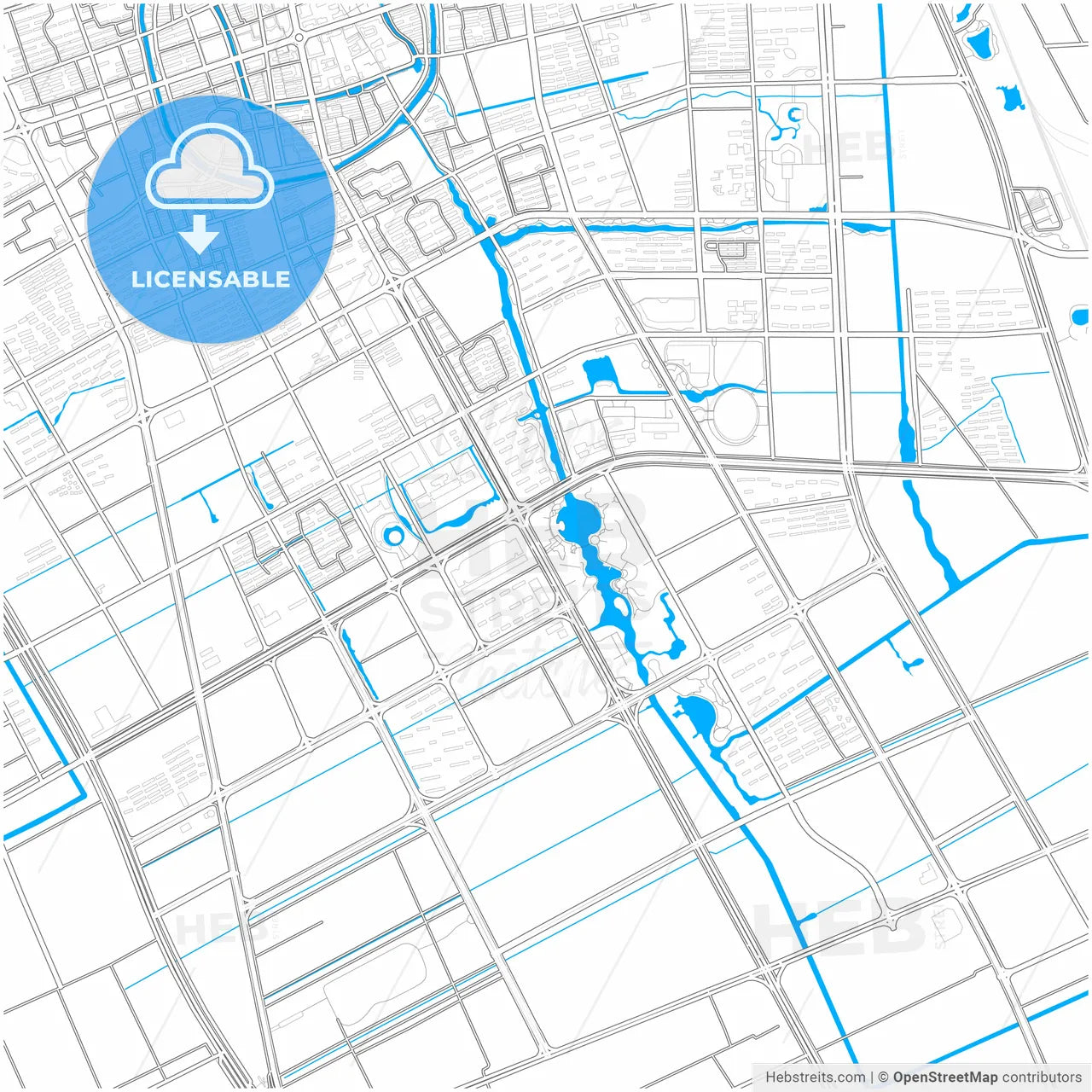 Rugao, Jiangsu, China, city map with high resolution roads.