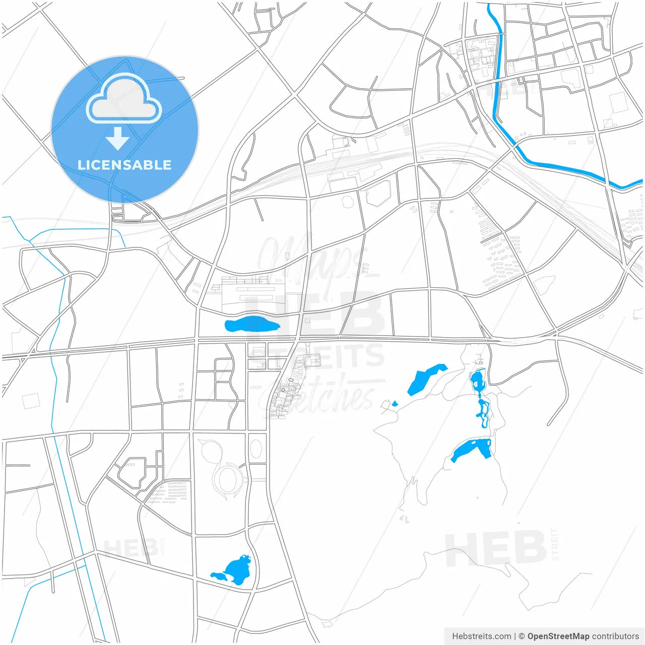 Zhenjiang, Jiangsu, China, city map with high resolution roads.