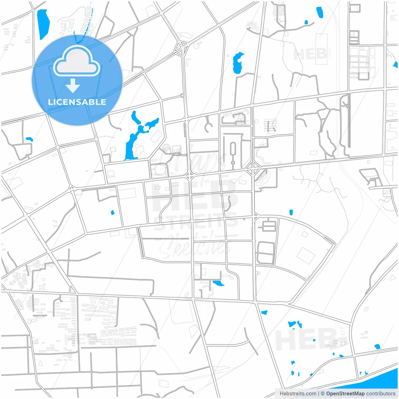 Xiangtan, Hunan, China, city map with high resolution roads.