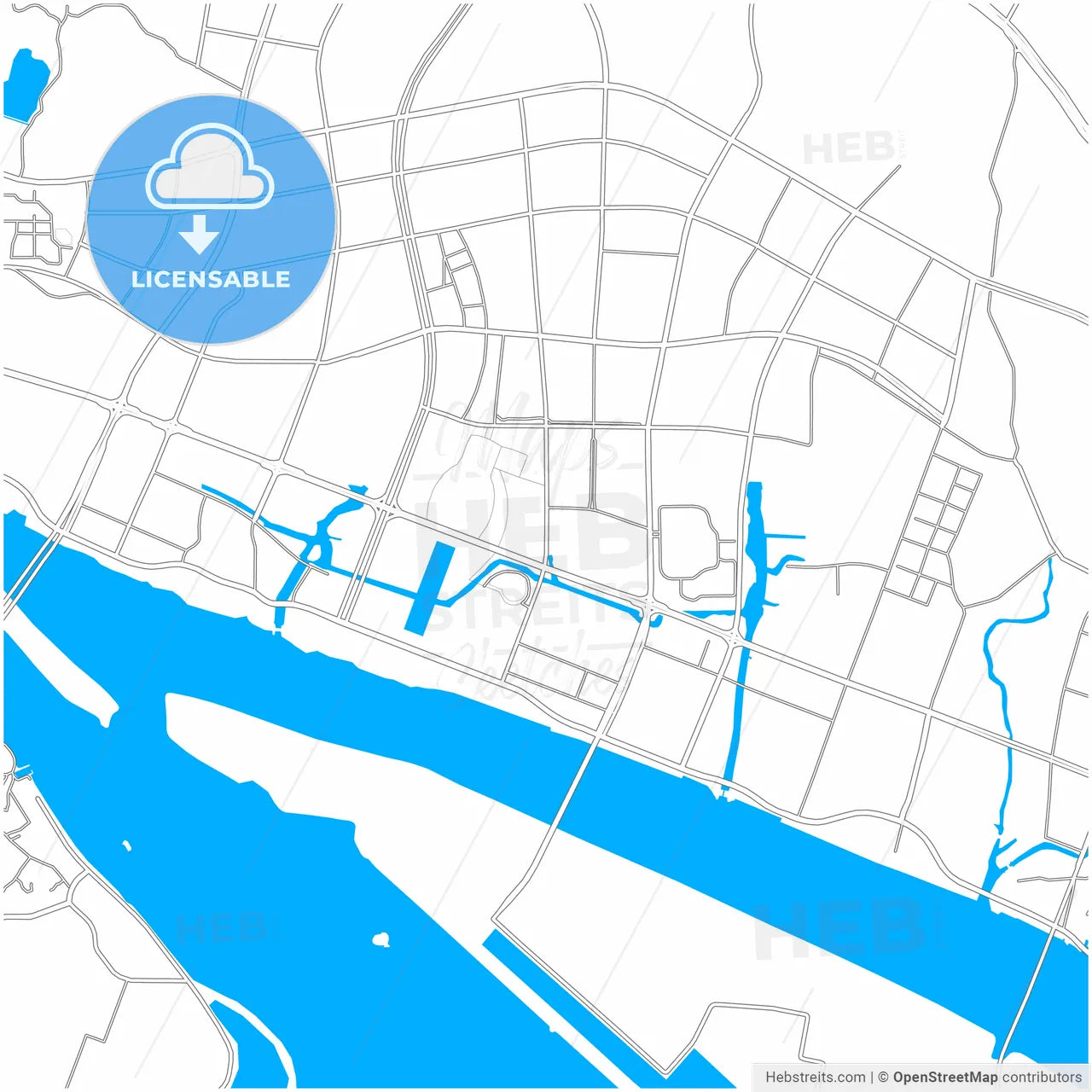 Zhoushan, Zhejiang, China, city map with high resolution roads.