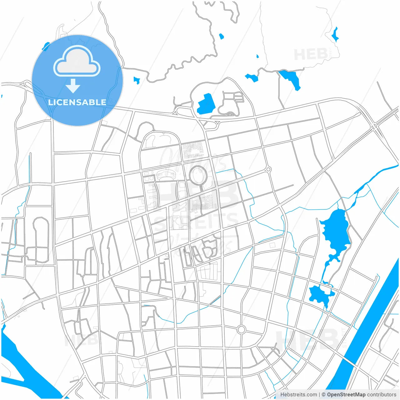Lishui, Zhejiang, China, city map with high resolution roads.