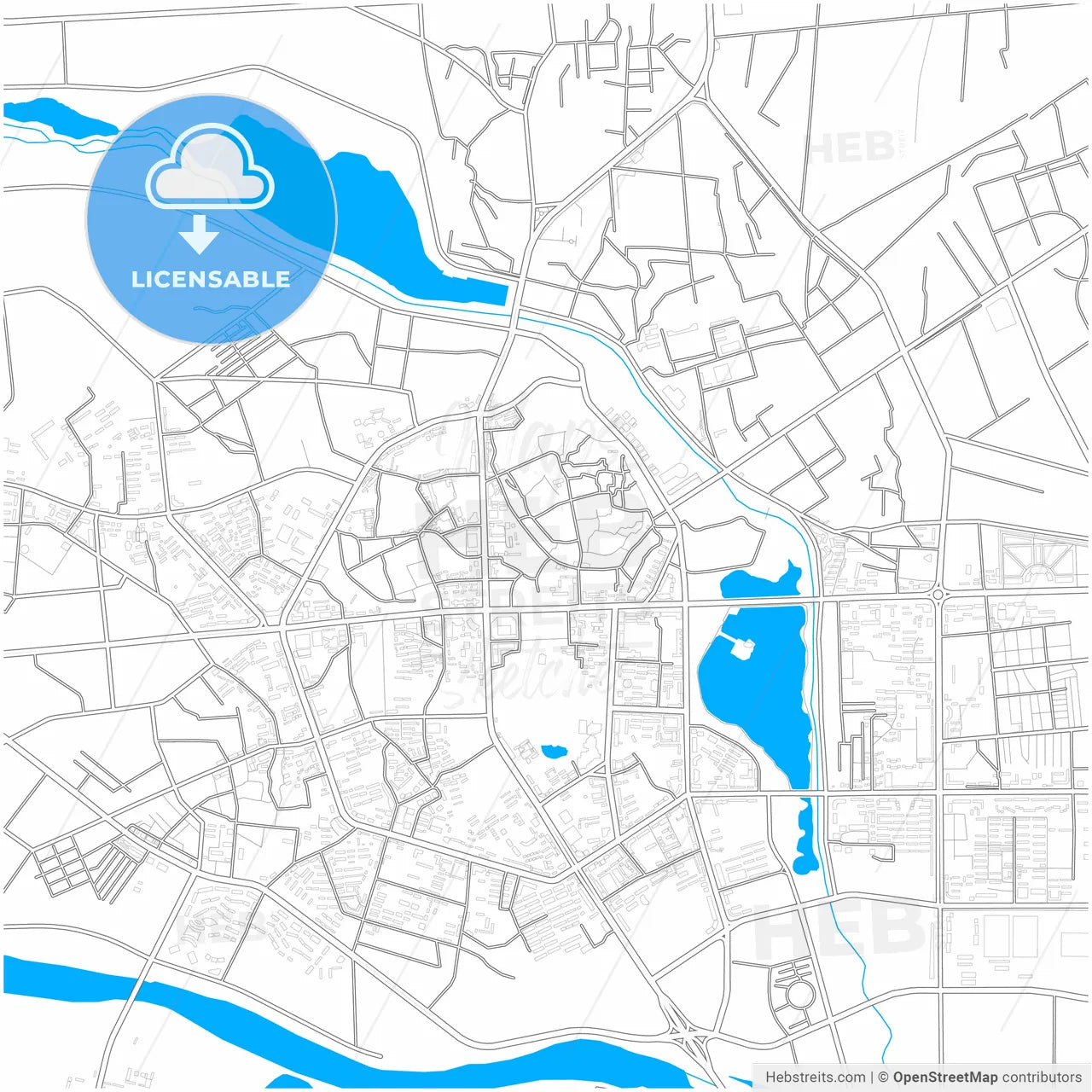 Kashgar, Xinjiang, China, city map with high resolution roads.