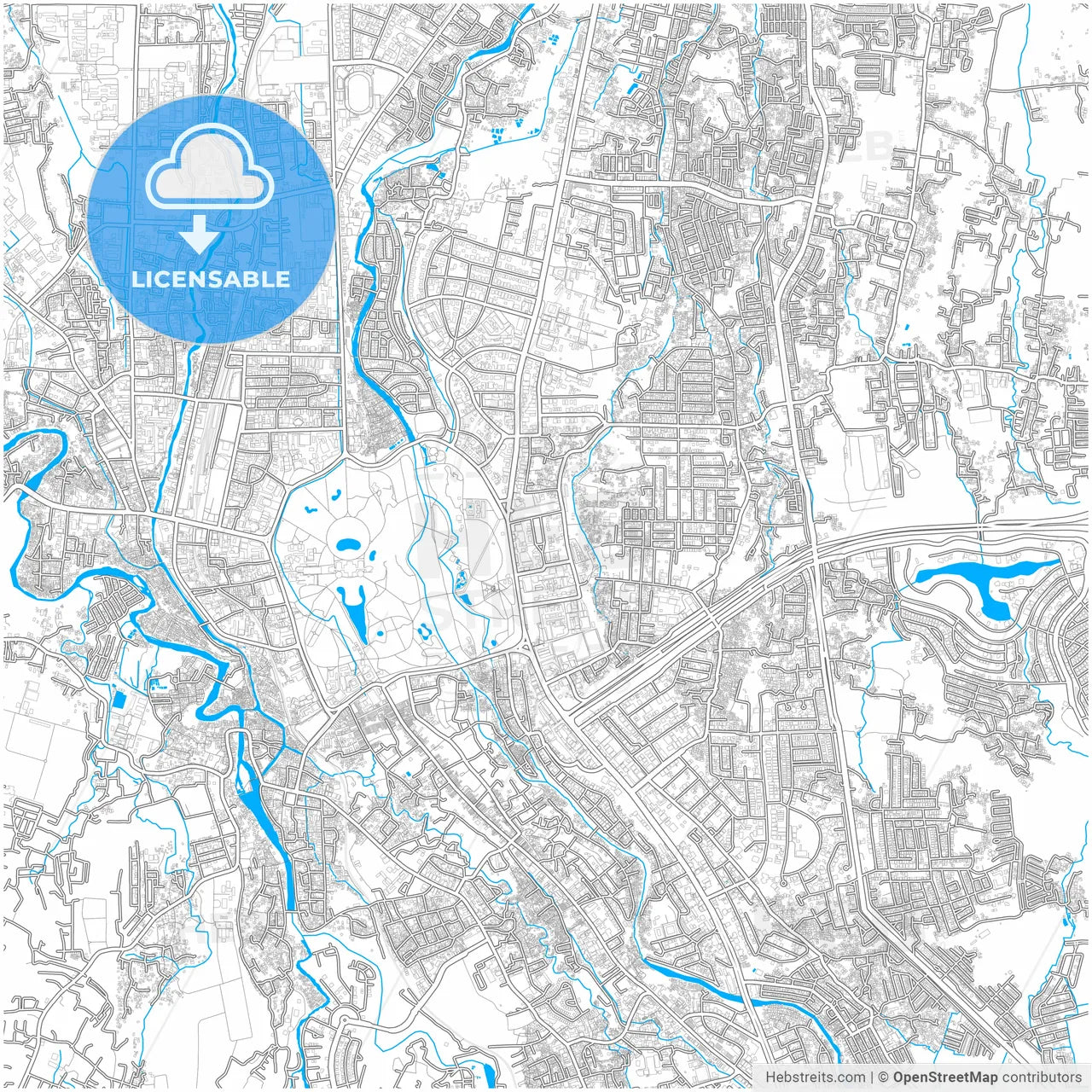 Bogor, West Java, Indonesia, city map with high resolution roads.