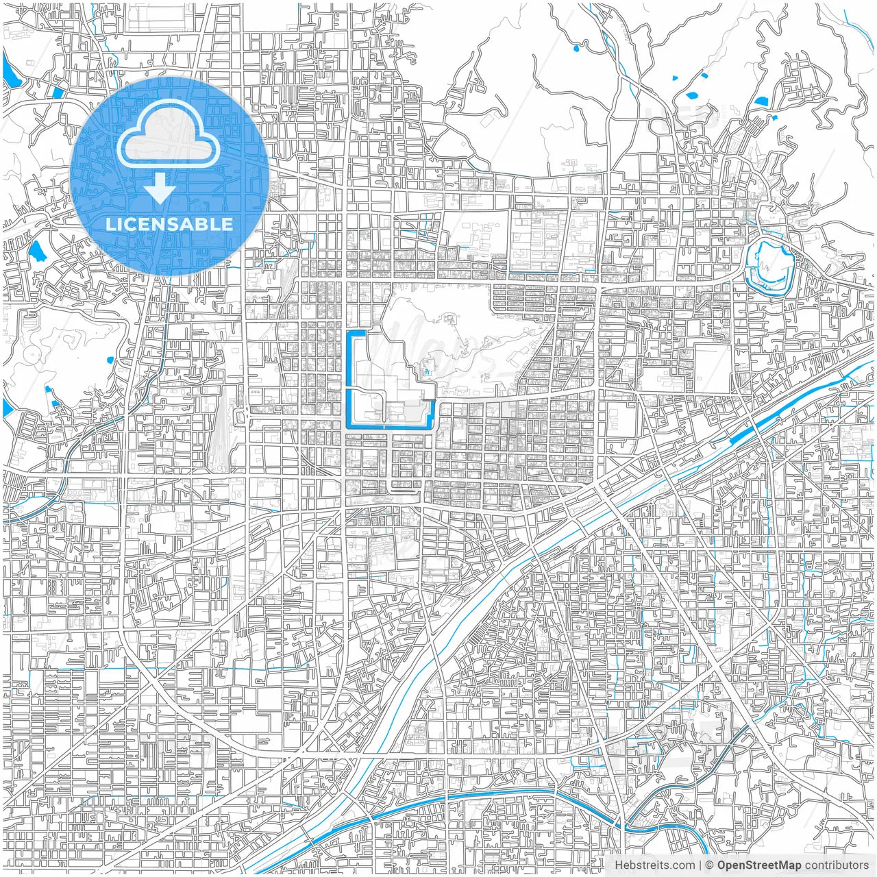 Matsuyama, Ehime, Japan, city map with high resolution roads.