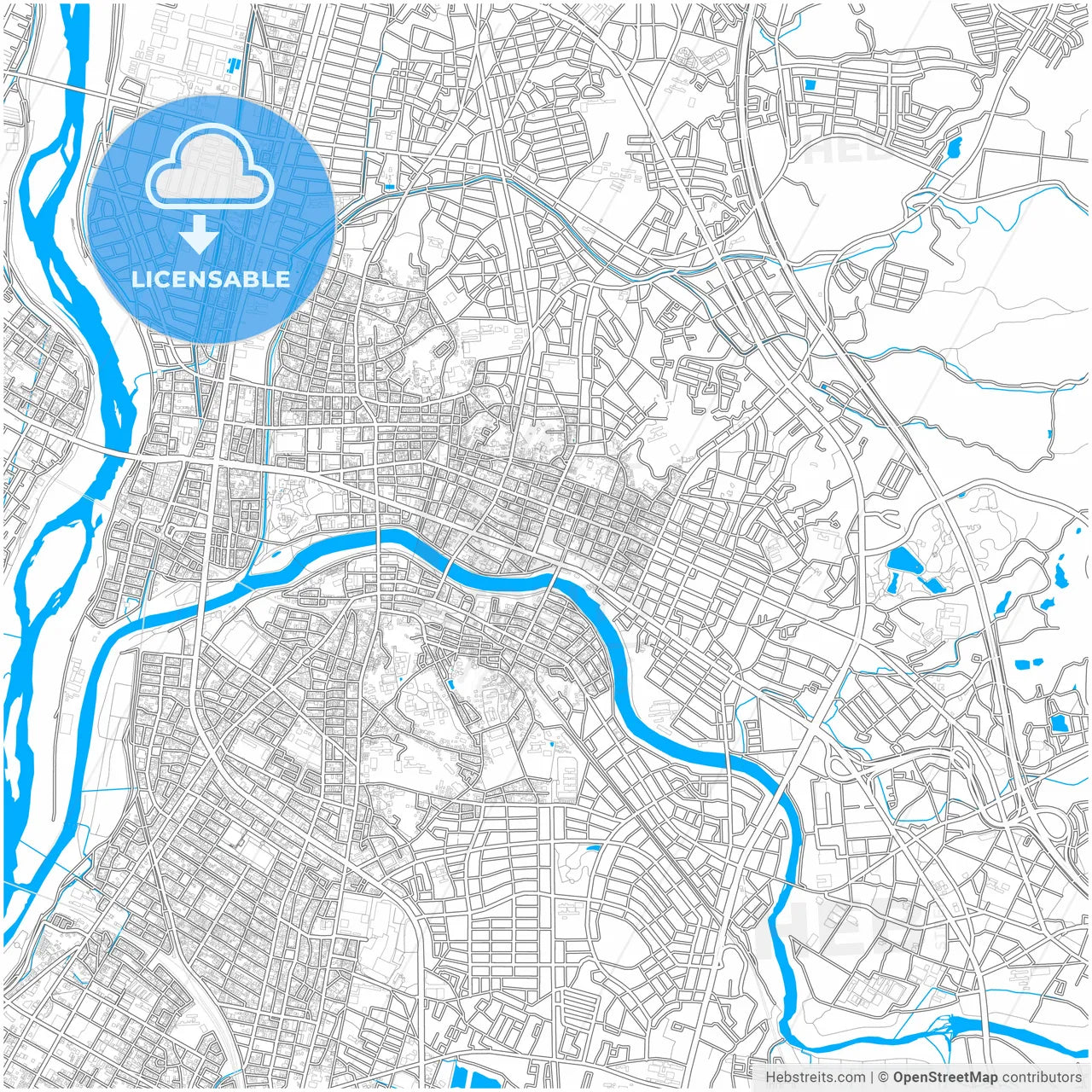 Okazaki, Aichi, Japan, city map with high resolution roads.