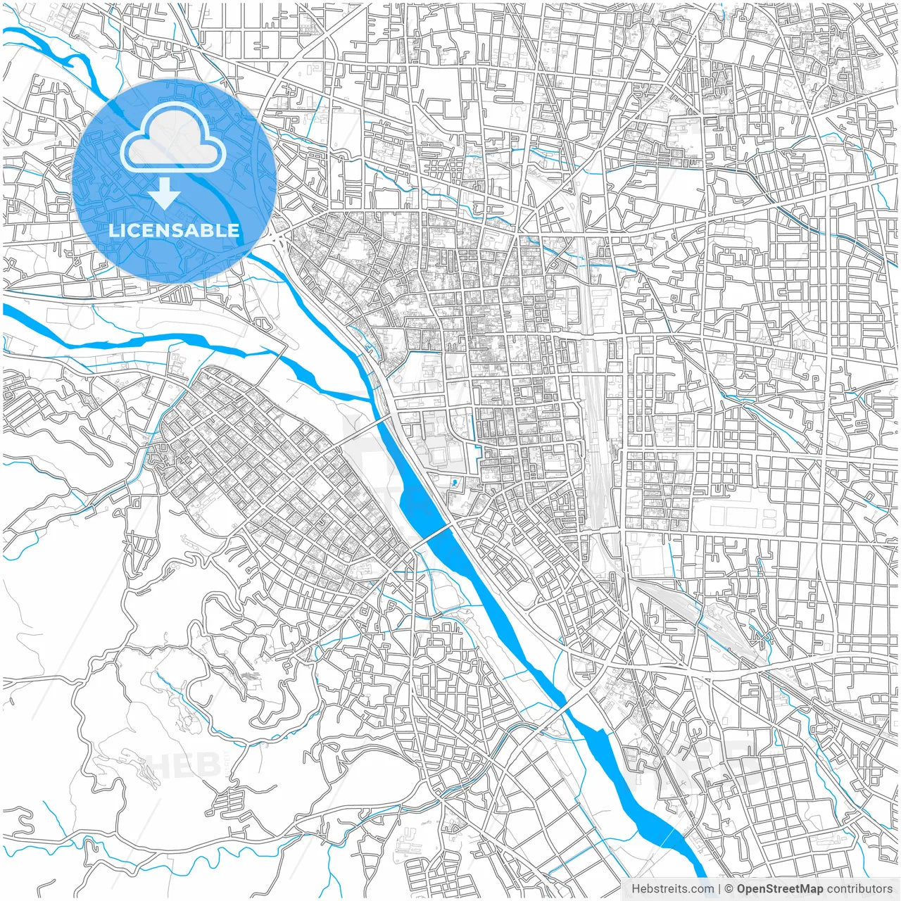 Takasaki, Gunma, Japan, city map with high resolution roads.
