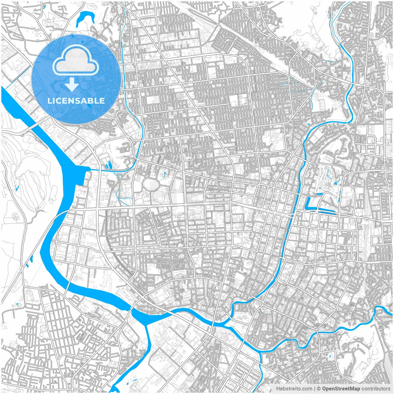 Akita, Akita, Japan, city map with high resolution roads.