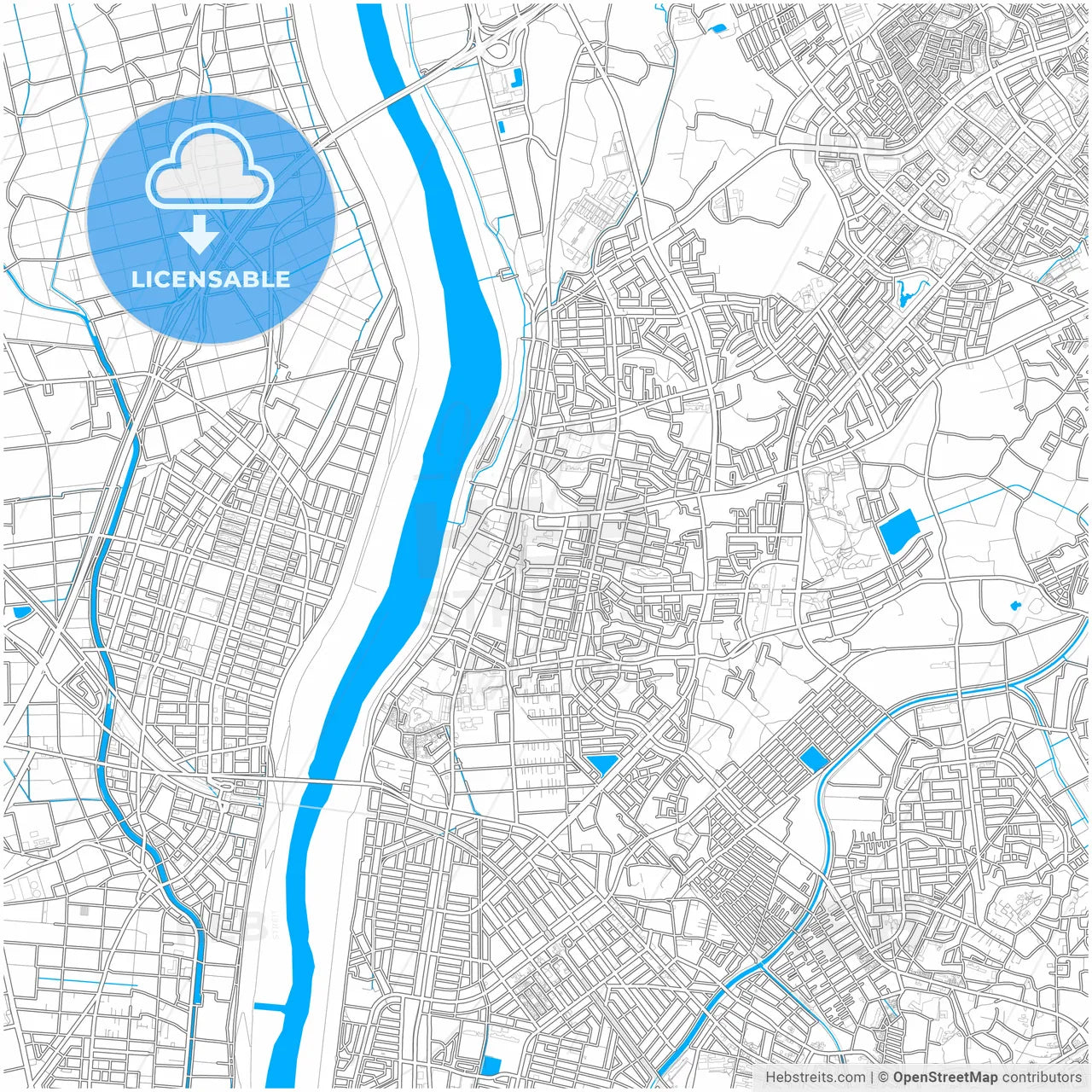 Nagareyama, Chiba, Japan, city map with high resolution roads.