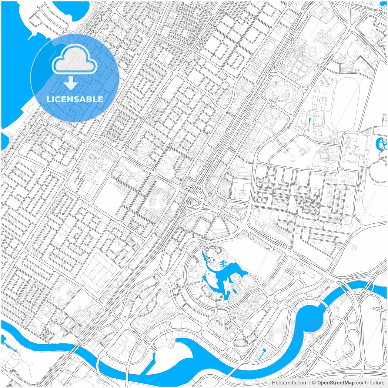 Dubai  , United Arab Emirates, city map with high resolution roads.
