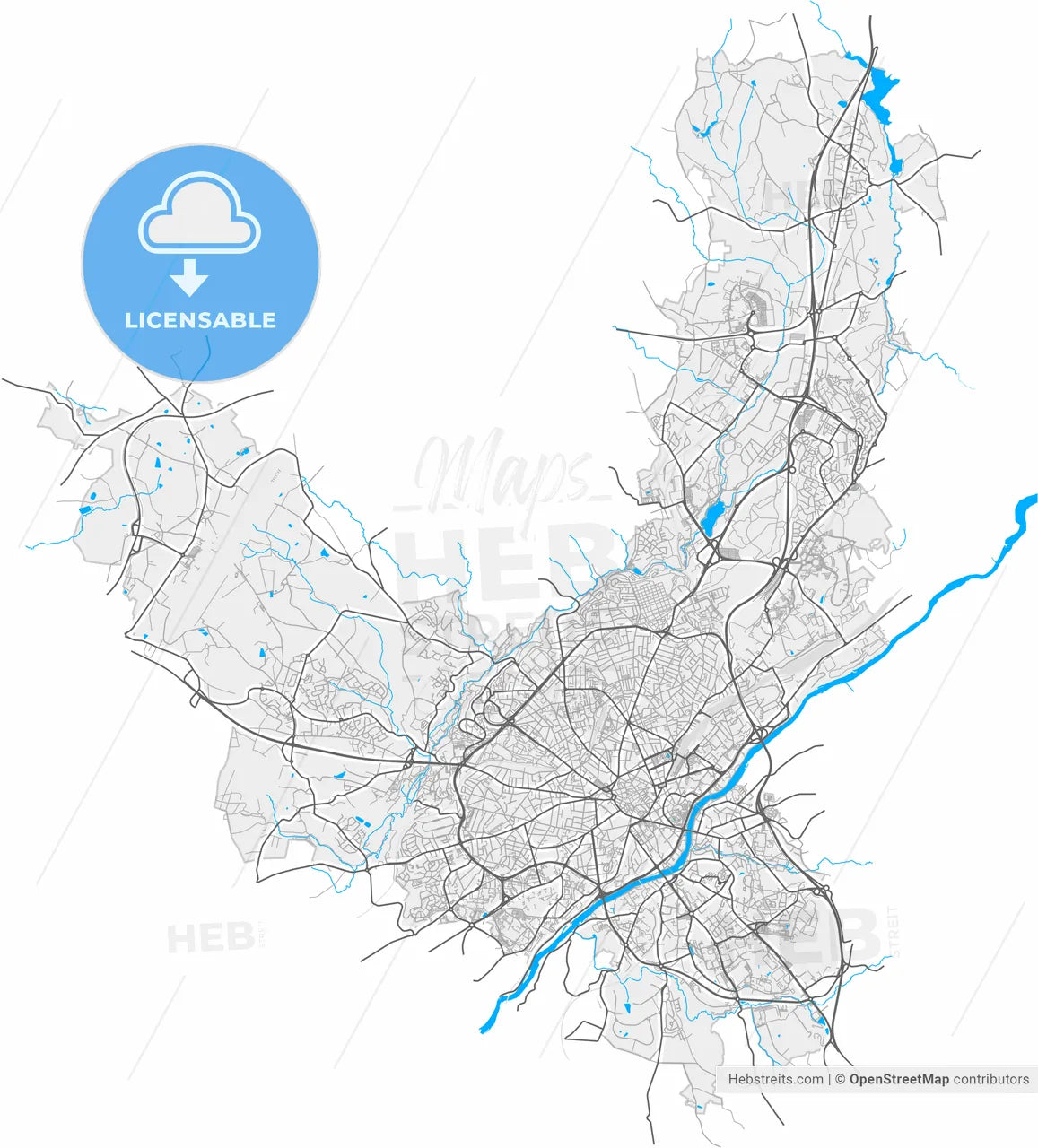 Limoges, Haute-Vienne, France, high resolution vector map - Instant download PDF and JPG