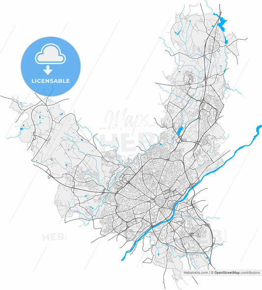 Limoges, Haute-Vienne, France, high resolution vector map - Instant download PDF and JPG