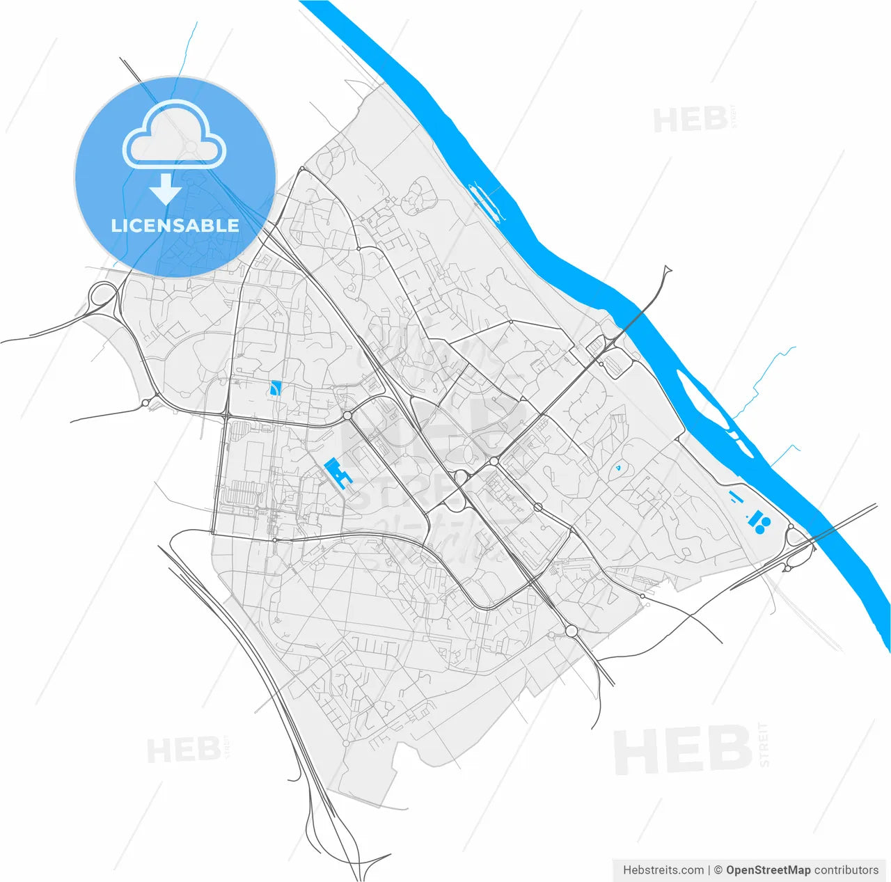 Évry, Essonne, France, high resolution vector map - Instant download PDF and JPG