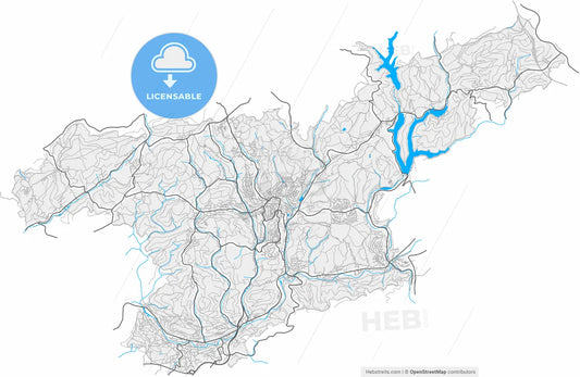 Gummersbach, North Rhine-Westphalia, Germany, high resolution vector map - Instant download PDF and JPG