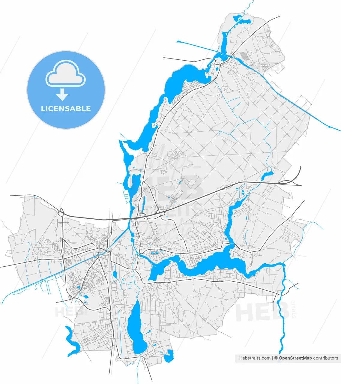 Konigs Wusterhausen, Brandenburg, Germany, high resolution vector map - Instant download PDF and JPG