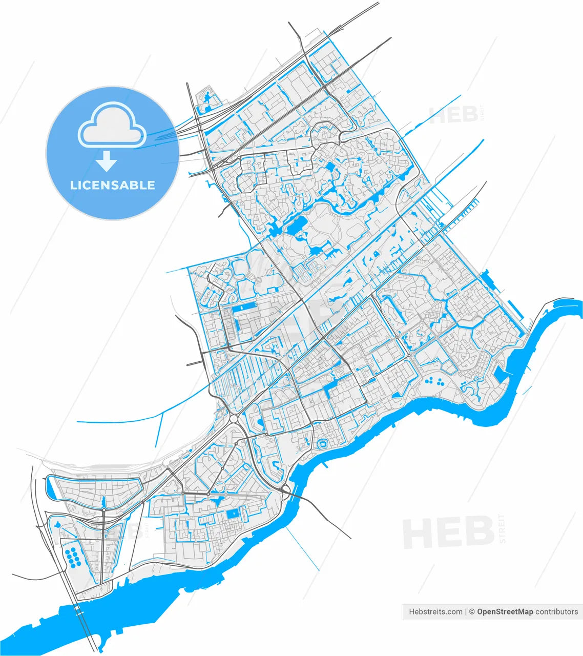 Capelle aan den IJssel, South Holland, Netherlands, high resolution vector map - Instant download PDF and JPG