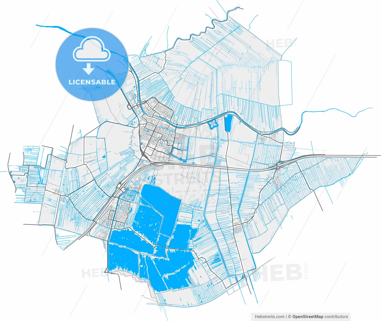Bodegraven-Reeuwijk, South Holland, Netherlands, high resolution vector map - Instant download PDF and JPG