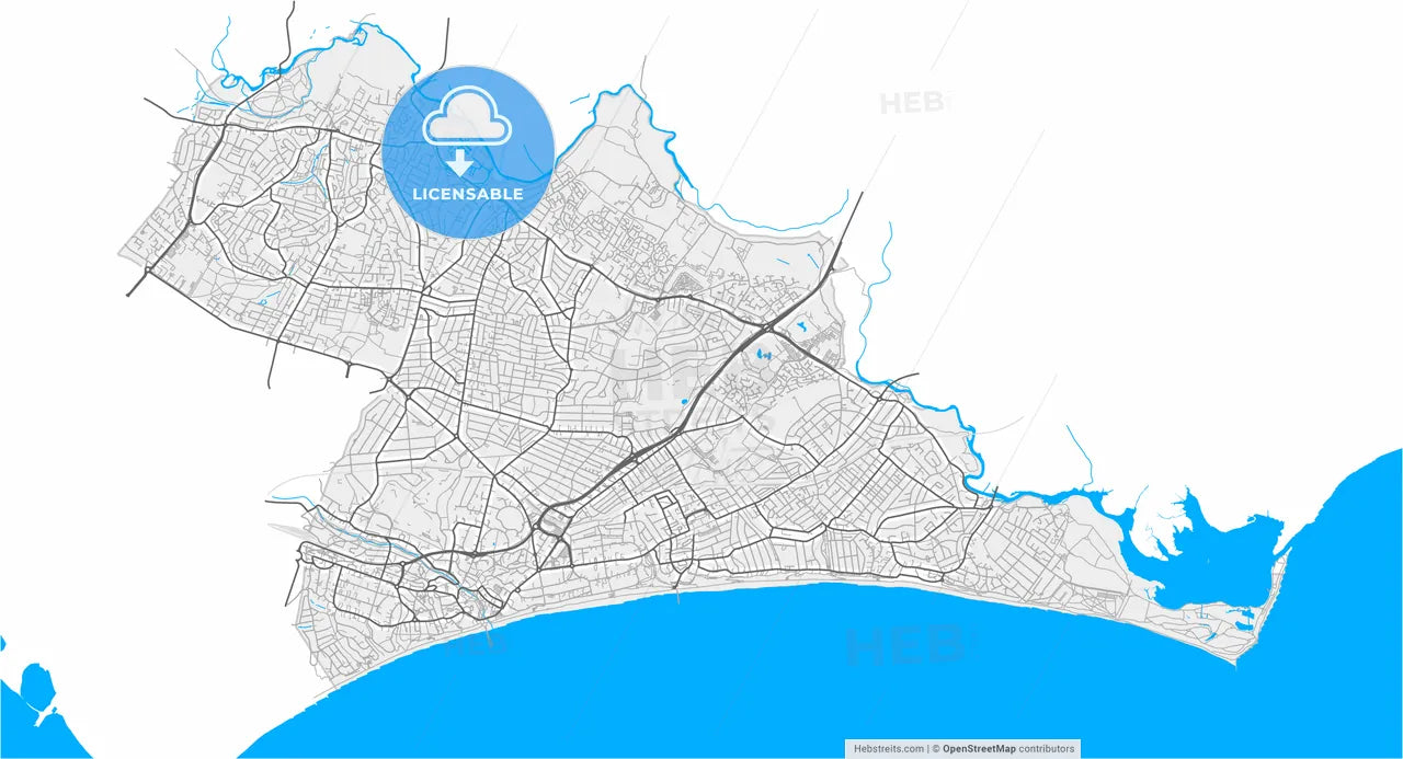 Bournemouth, South West England, England, high resolution vector map - Instant download PDF and JPG