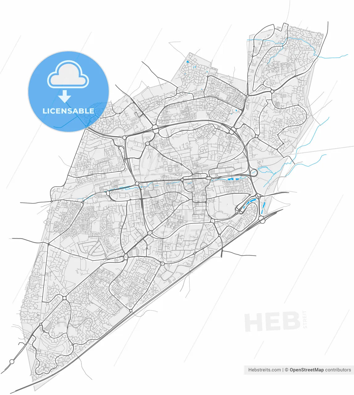 Basingstoke, South East England, England, high resolution vector map - Instant download PDF and JPG