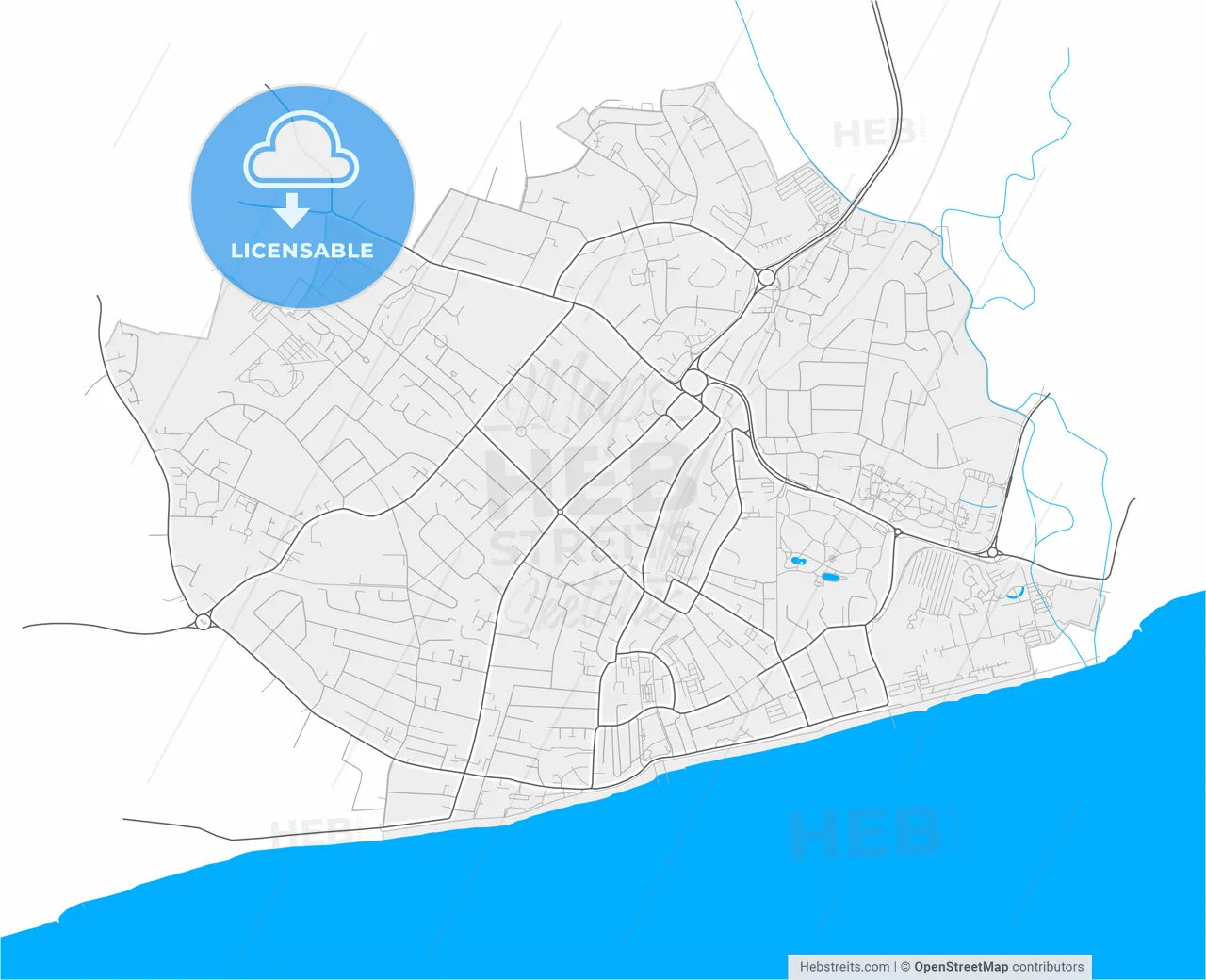 Bognor Regis, South East England, England, high resolution vector map - Instant download PDF and JPG