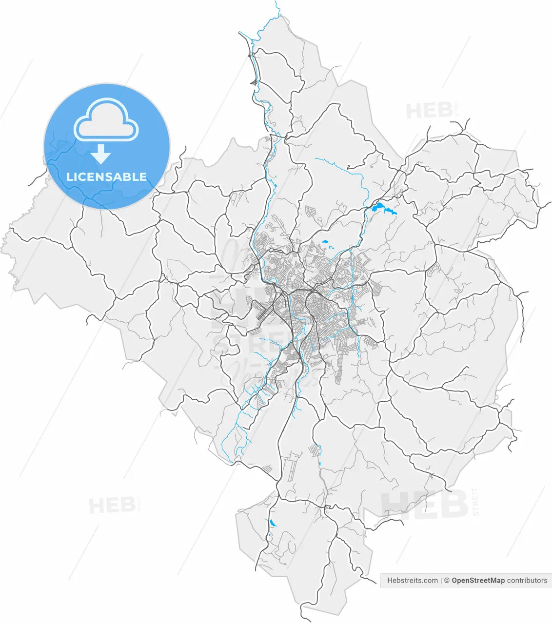 Conselheiro Lafaiete, Brazil, high resolution vector map - Instant download PDF and JPG