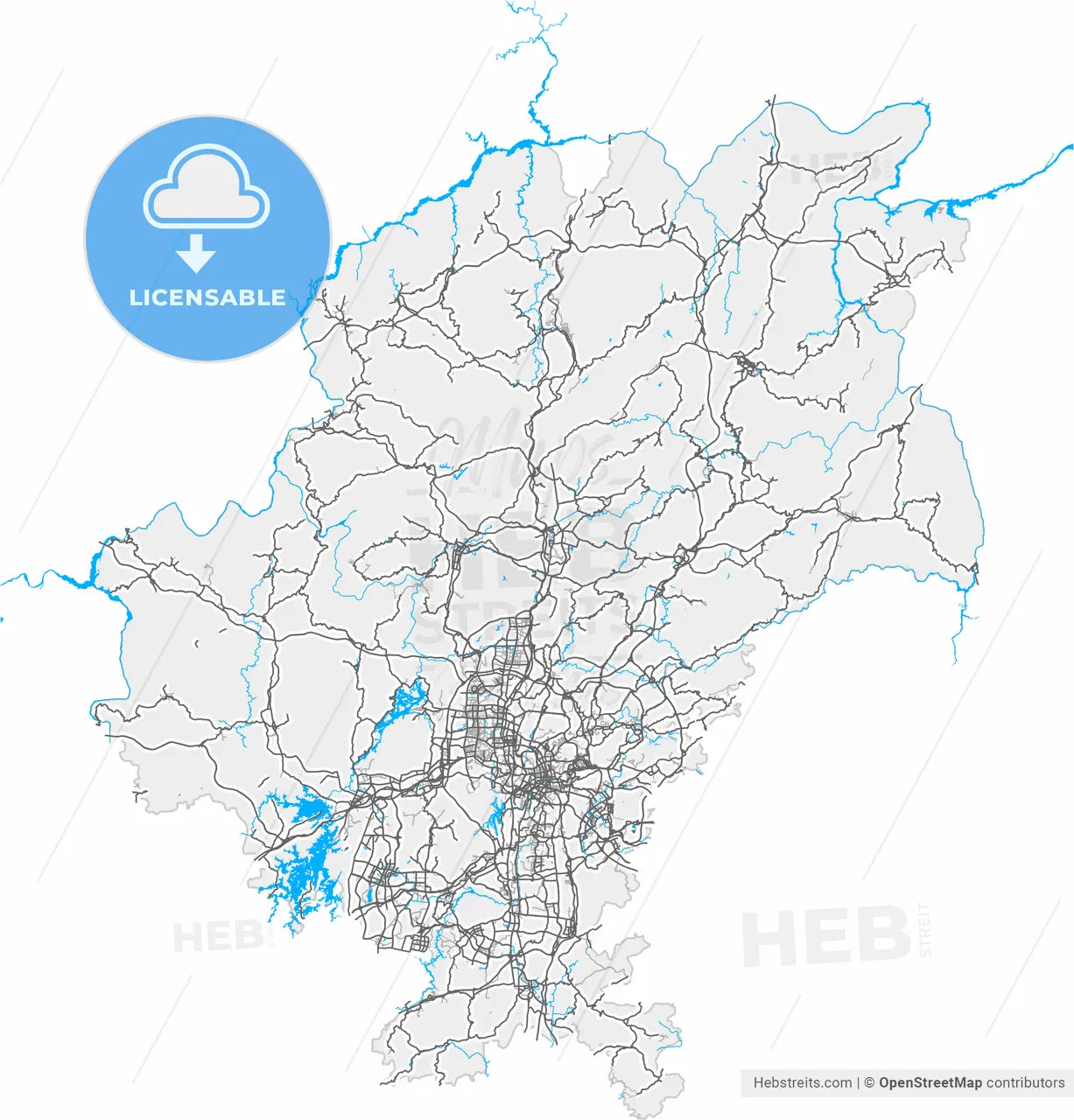 Guiyang, Guizhou, China, high resolution vector map - Instant download PDF and JPG
