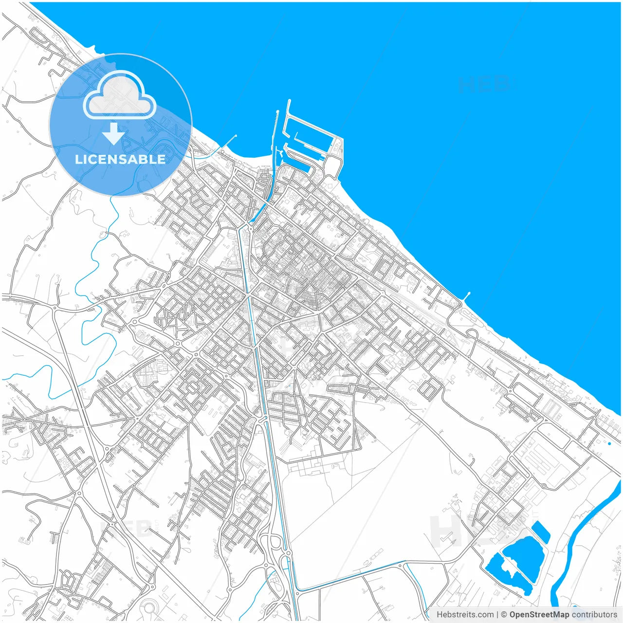 Fano, Marche, Italy, city map with high resolution roads.