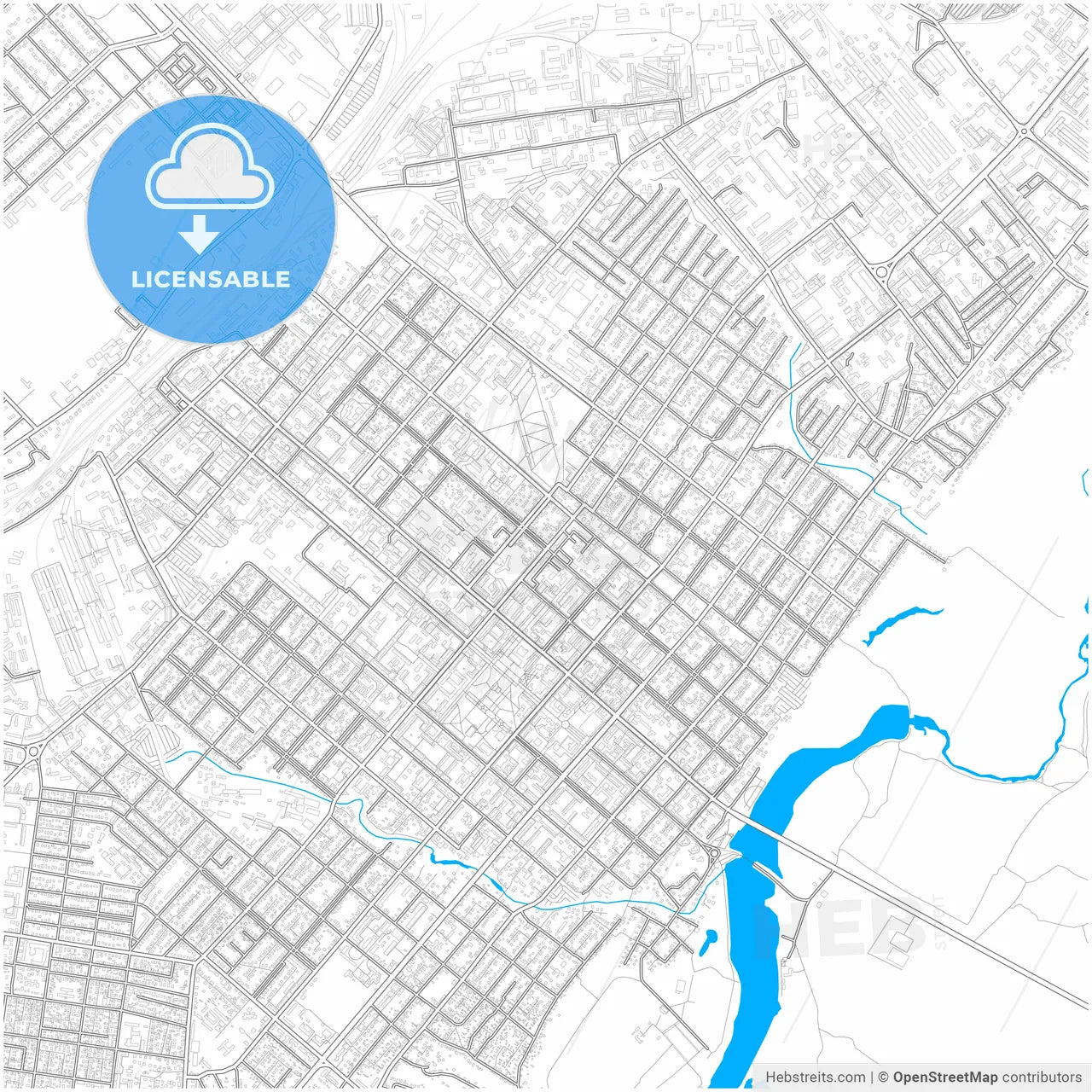 Kostanay, Kostanay Province, Kazakhstan, city map with high resolution roads.