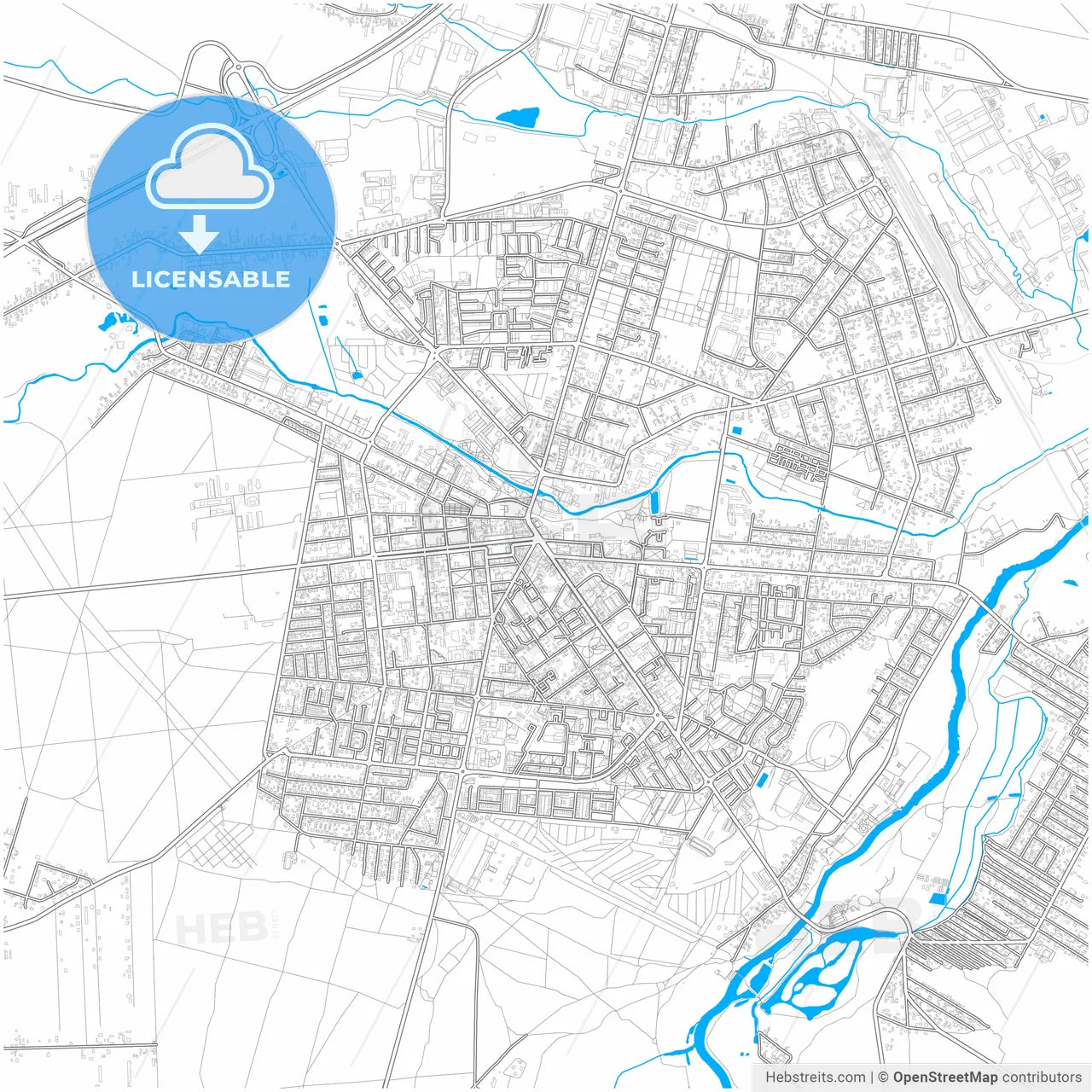 Tomaszów Mazowiecki, Łódź, Poland, city map with high resolution roads.