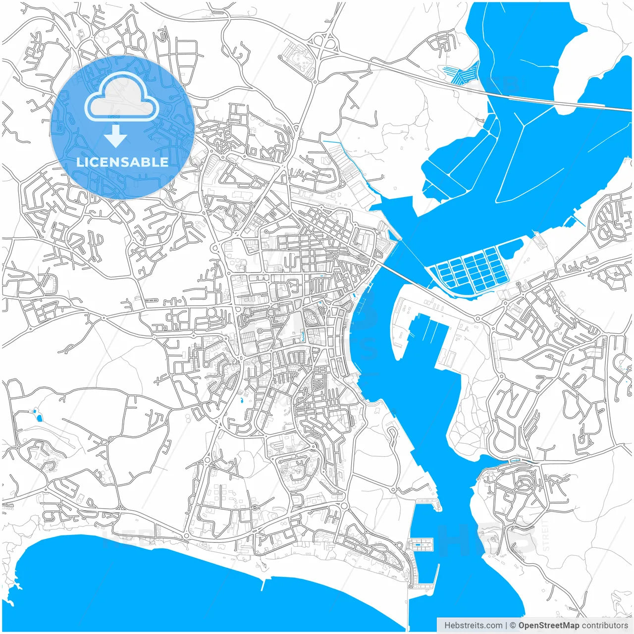 Portimão, Faro, Portugal, city map with high resolution roads.