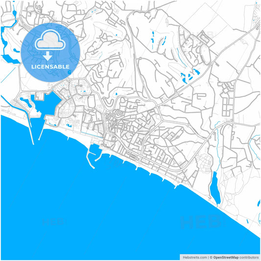 Quarteira, Faro, Portugal, city map with high resolution roads.