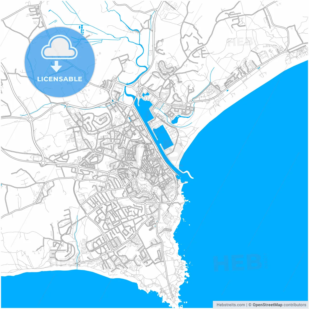 Lagos, Faro, Portugal, city map with high resolution roads.