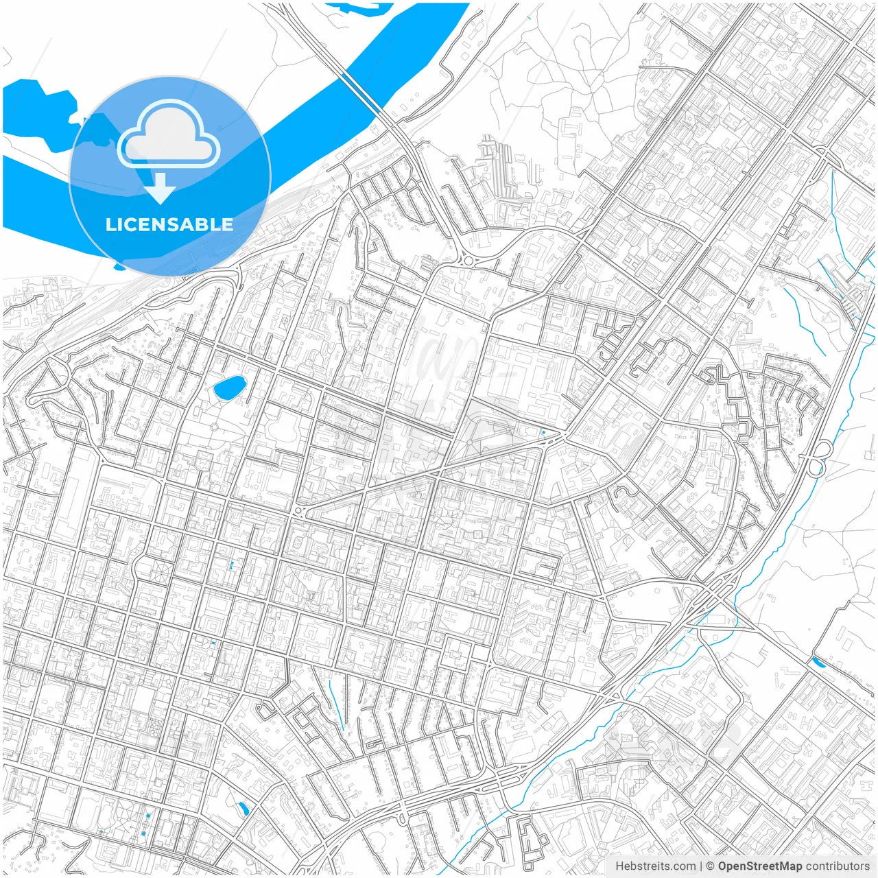 Ufa, Republic of Bashkortostan, Russia, city map with high resolution roads.
