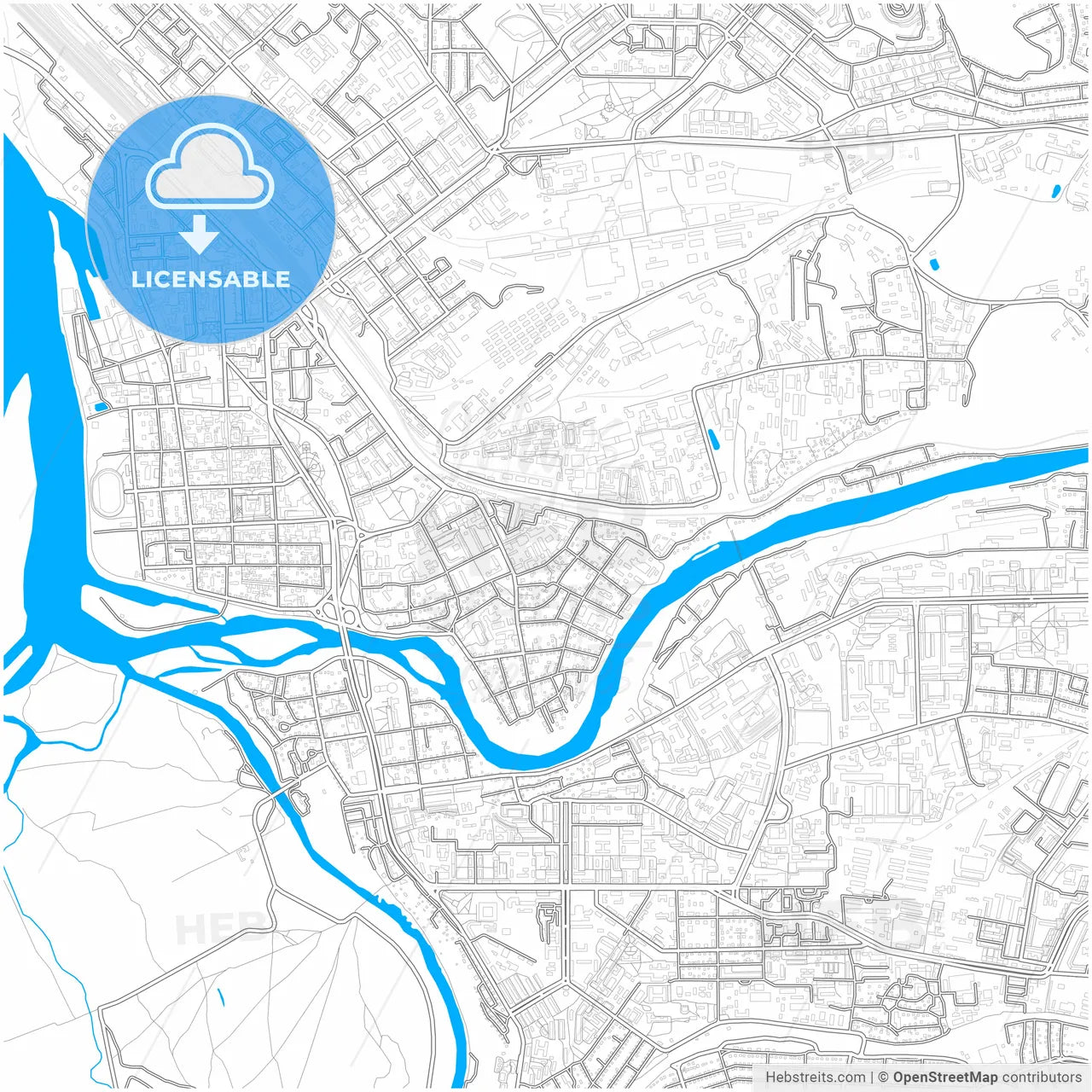Ulan-Ude, Republic of Buryatia, Russia, city map with high resolution roads.
