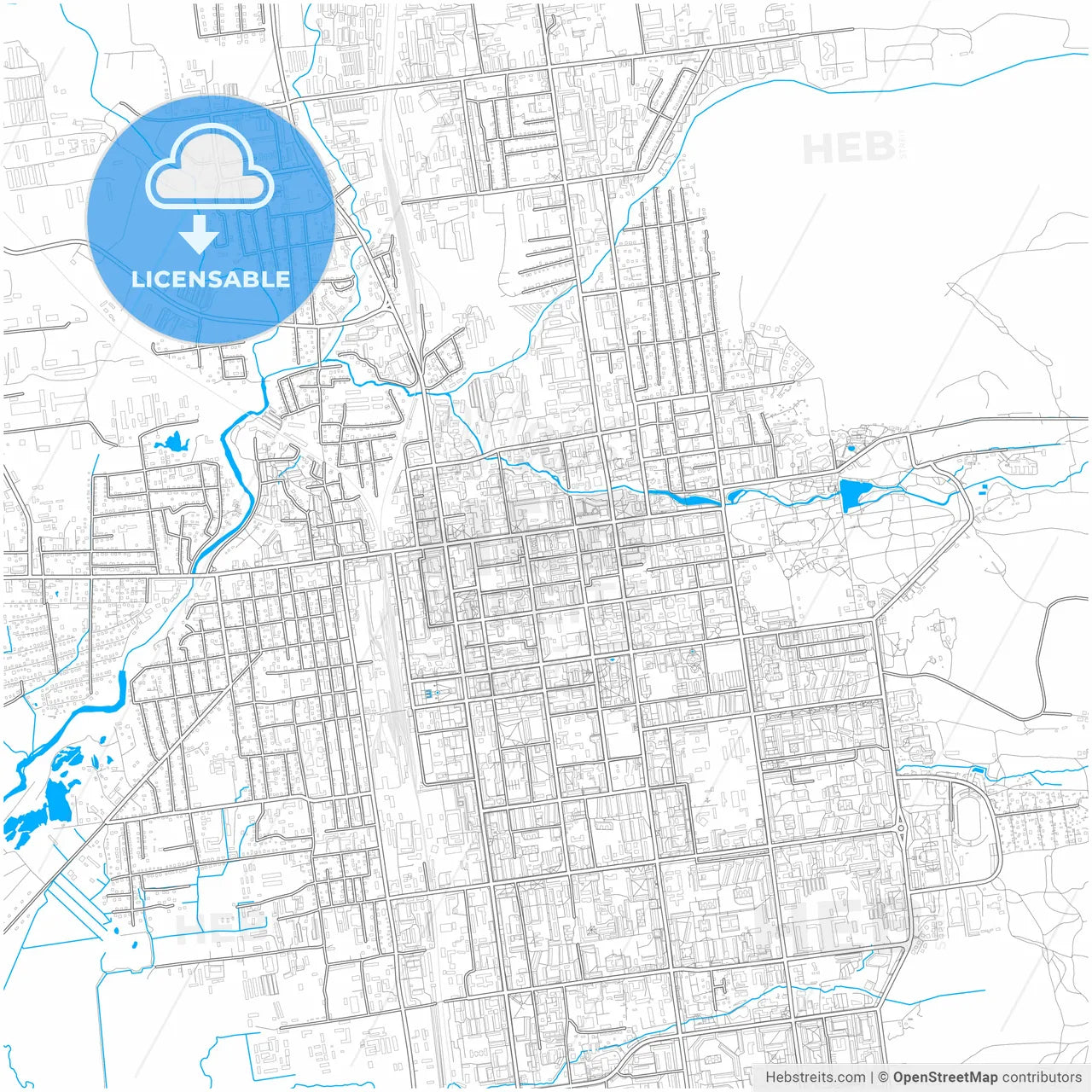 Yuzhno-Sakhalinsk, Sakhalin Oblast, Russia, city map with high resolution roads.