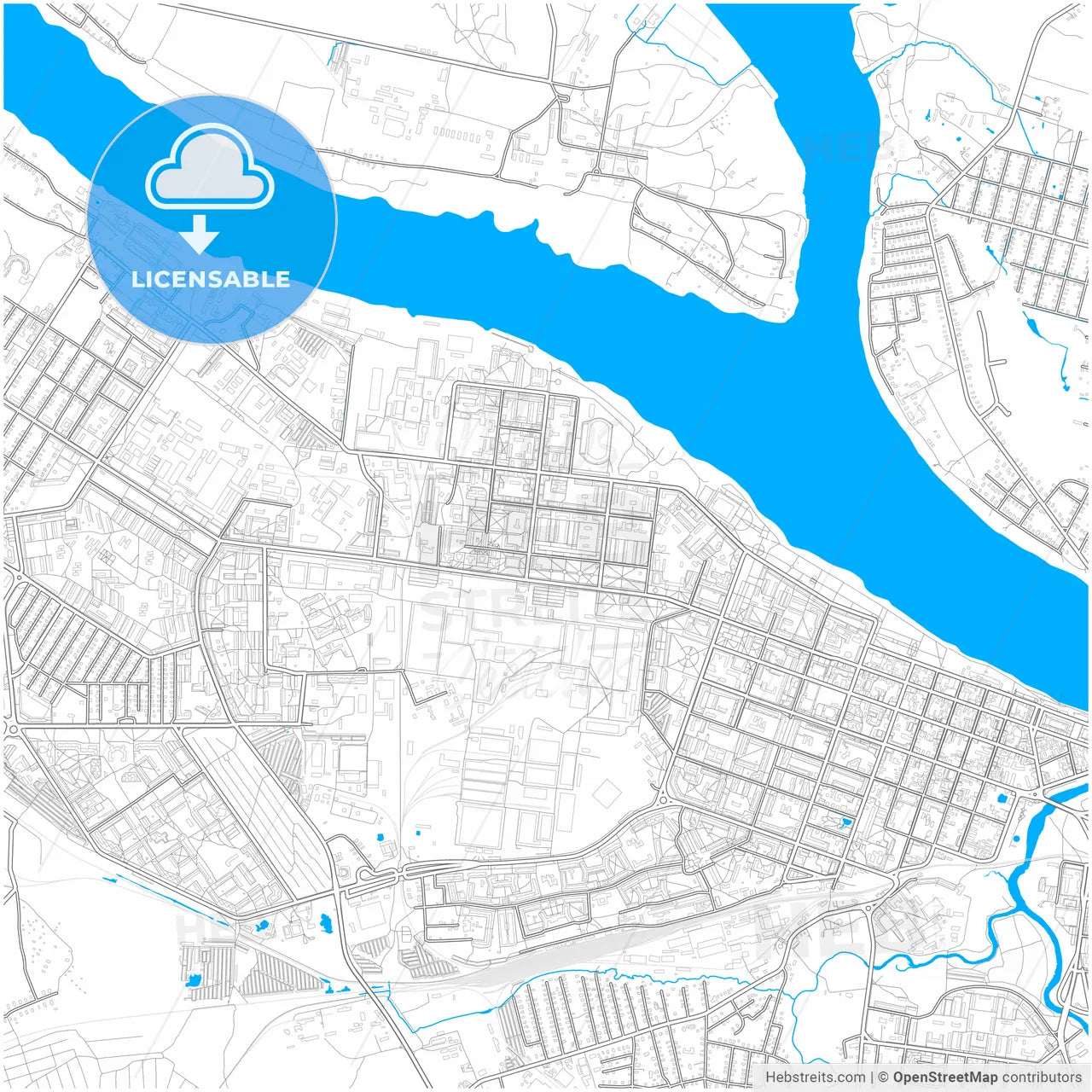 Rybinsk, Yaroslavl Oblast, Russia, city map with high resolution roads.