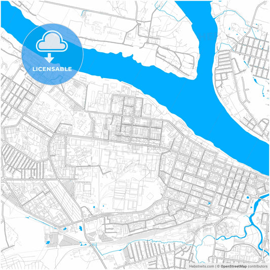Rybinsk, Yaroslavl Oblast, Russia, city map with high resolution roads.